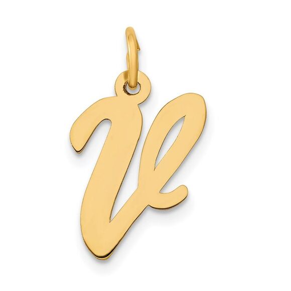 14k Yellow Gold, Madison Collection, Medium Script Initial V Pendant - Picture 1 of 5